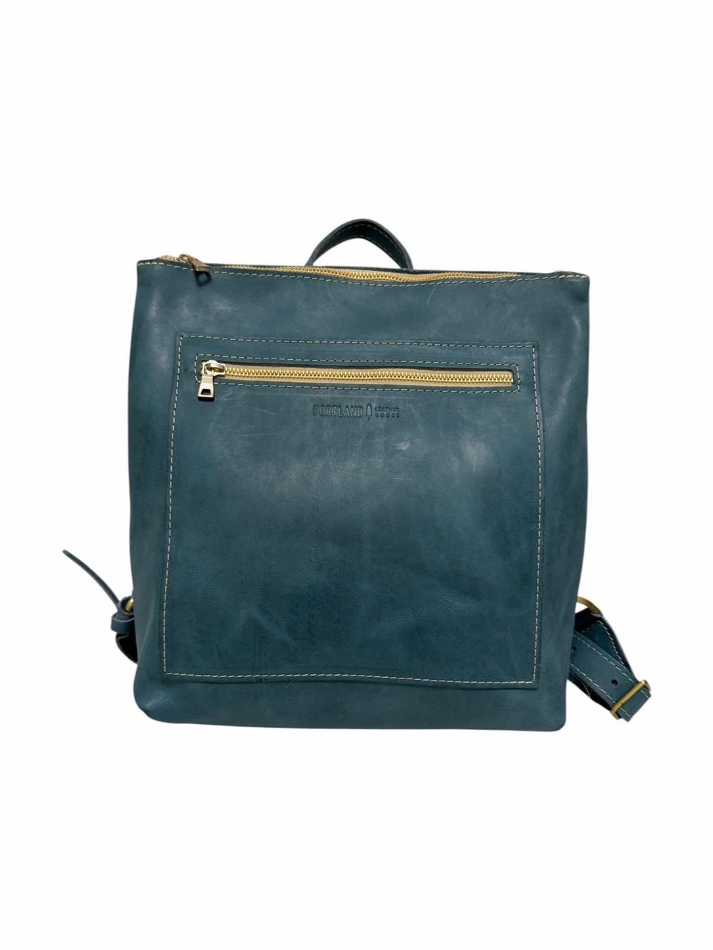 Portland Solid Blue Square Leather Backpack